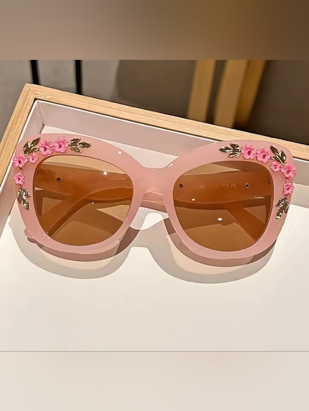 Pink Floral Accent Oversized Sunglasses